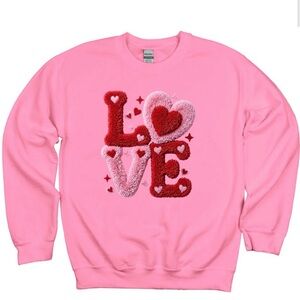 Pink Sweatshirt with Love Graphic Valentines Day Crewnecks